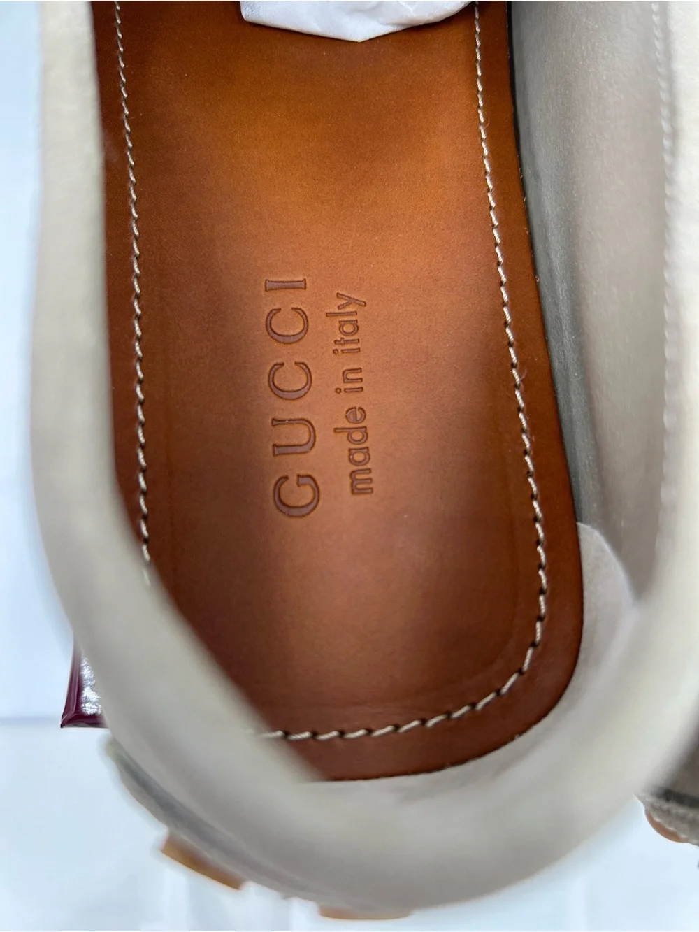 Men's Gucci GG embossed oatmeal suede driver loafers size 11 fits 12 US